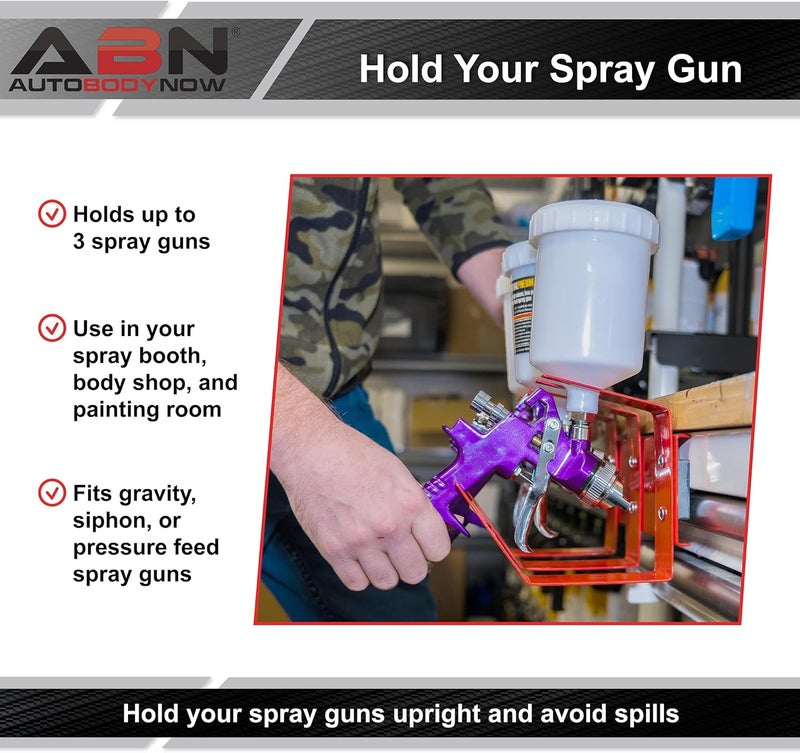 ABN 3 Hook Gravity Spray Gun Holder Triple Paint Gun Rack - 12in Magnetic Auto Paint Gun Holder for Gravity Feed Sprayer - Image 3